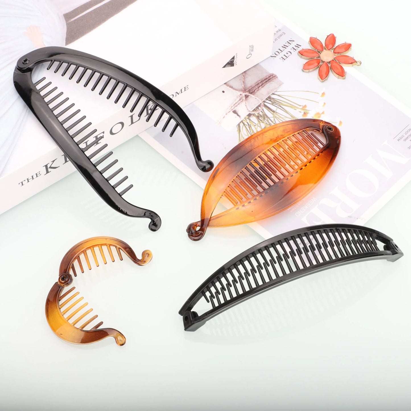 12Pcs Banana Hair Clips, Large Double Comb Clips, Fishtail Hair Clips, Vintage Clincher and Ponytail Holder Combs
