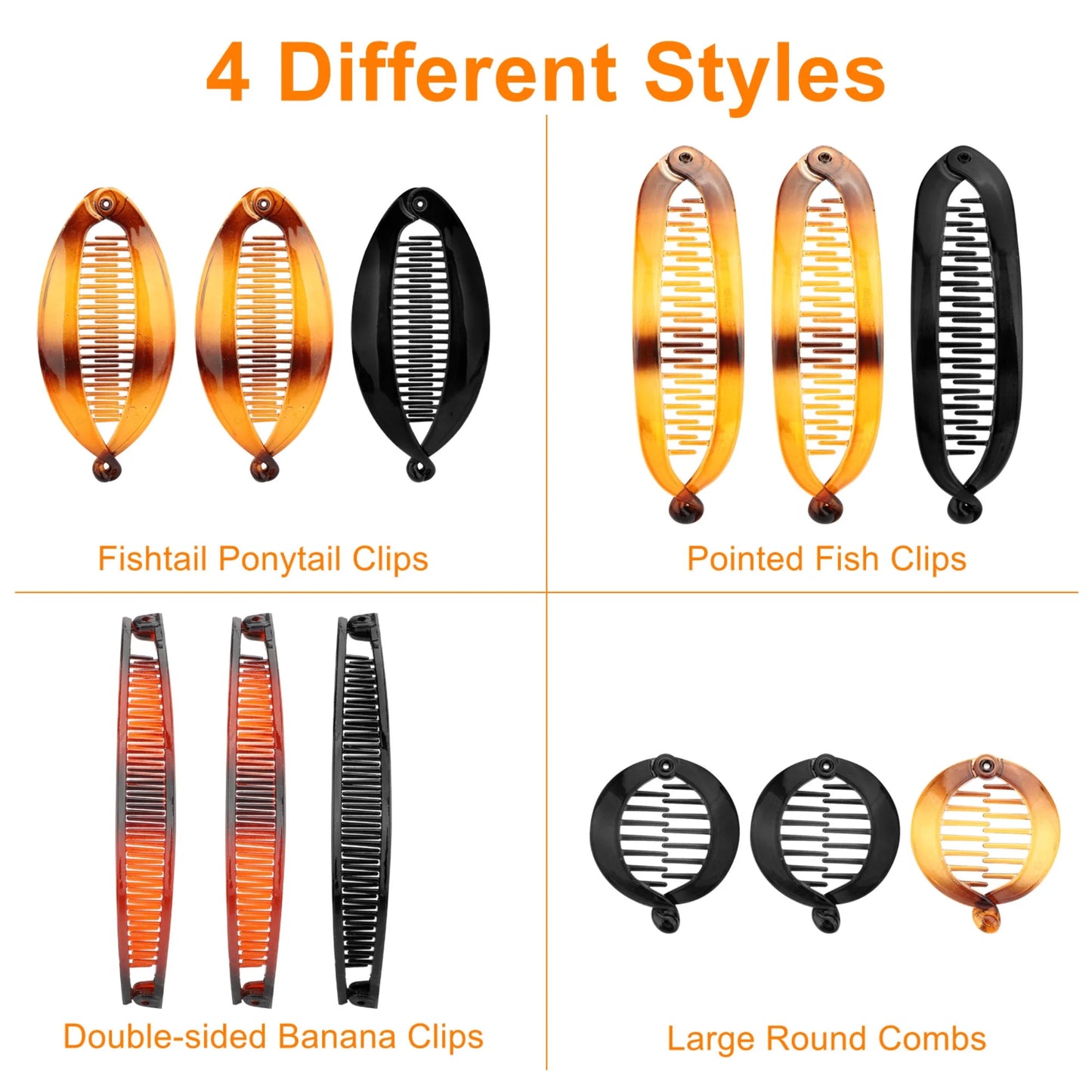 12Pcs Banana Hair Clips, Large Double Comb Clips, Fishtail Hair Clips, Vintage Clincher and Ponytail Holder Combs