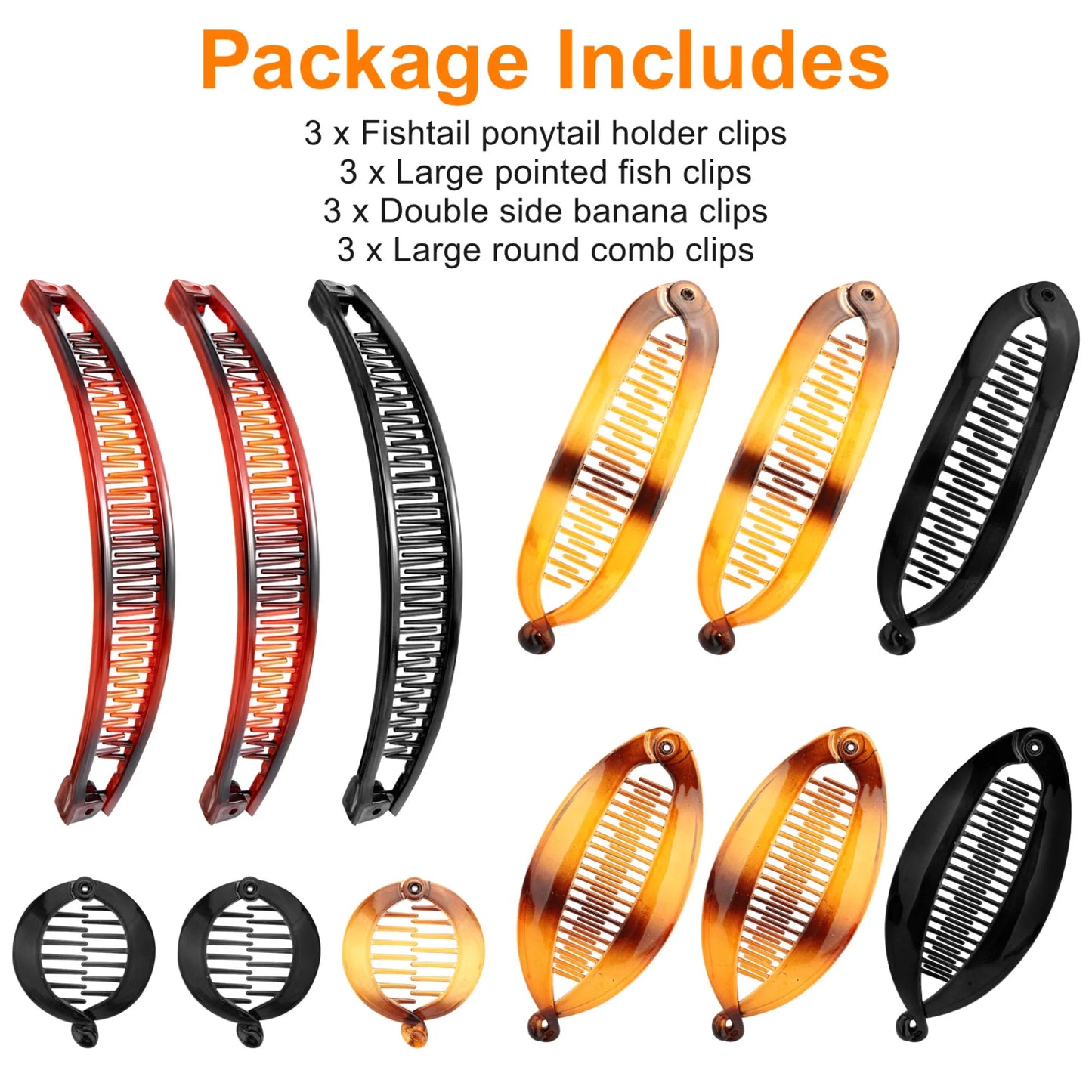 12Pcs Banana Hair Clips, Large Double Comb Clips, Fishtail Hair Clips, Vintage Clincher and Ponytail Holder Combs