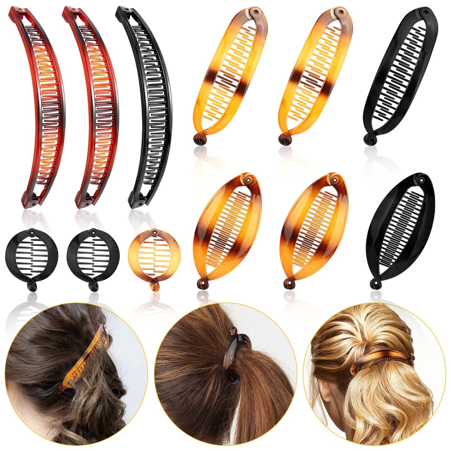 12Pcs Banana Hair Clips, Large Double Comb Clips, Fishtail Hair Clips, Vintage Clincher and Ponytail Holder Combs