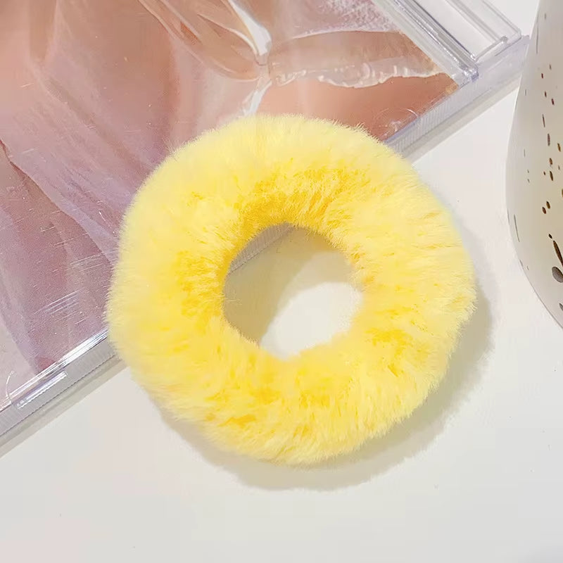 New Colorful Fluffy Hair Band for Women Girls Ponytail Holder Hair Tie Plush Scrunchie Rubber Band Fashion Hair Accessories