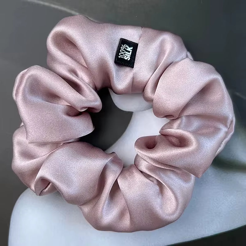 100% Mulberry Silk Hair Scrunchies Elastic Rubber Band Hair Ties Big Large Gum Ropes Ponytail Holders for Women Girls 19 Momme