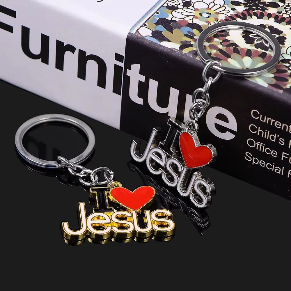 1Pc Creative I Love Jesus Letter Pendant Car Key Ring Christian Keychain Hanging Ornaments Accessories