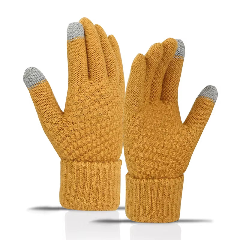 Winter Touch Screen Gloves Women Men Warm Stretch Knit Mittens Imitation Wool Full Finger Guantes Female Crochet Luvas Thicken