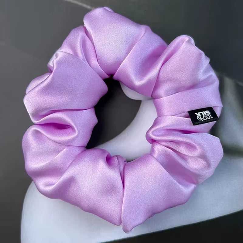 100% Mulberry Silk Hair Scrunchies Elastic Rubber Band Hair Ties Big Large Gum Ropes Ponytail Holders for Women Girls 19 Momme