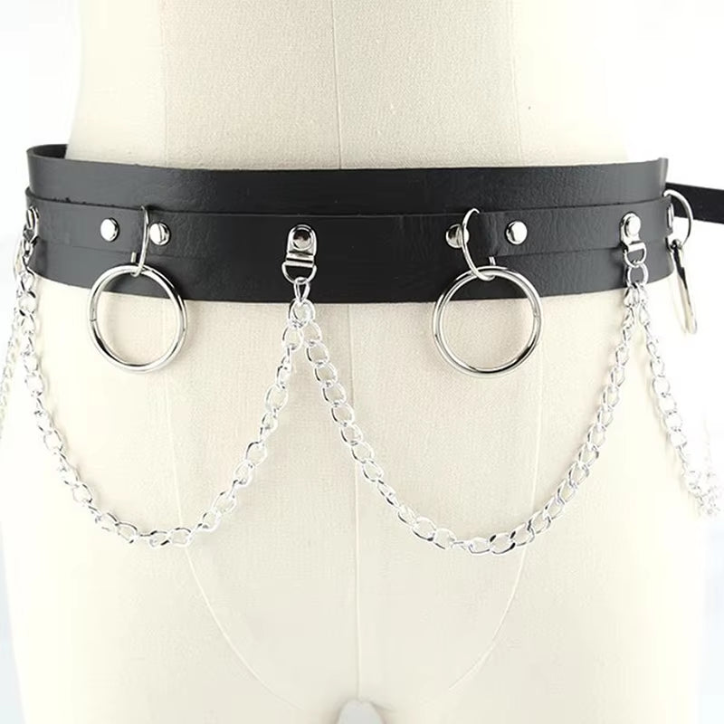 1Pcs Unisex Women Adjustable Chain Belt Punk Hip-Hop Belt with Chain Gothic Leather Waist Belt for Women Female Punk Belt