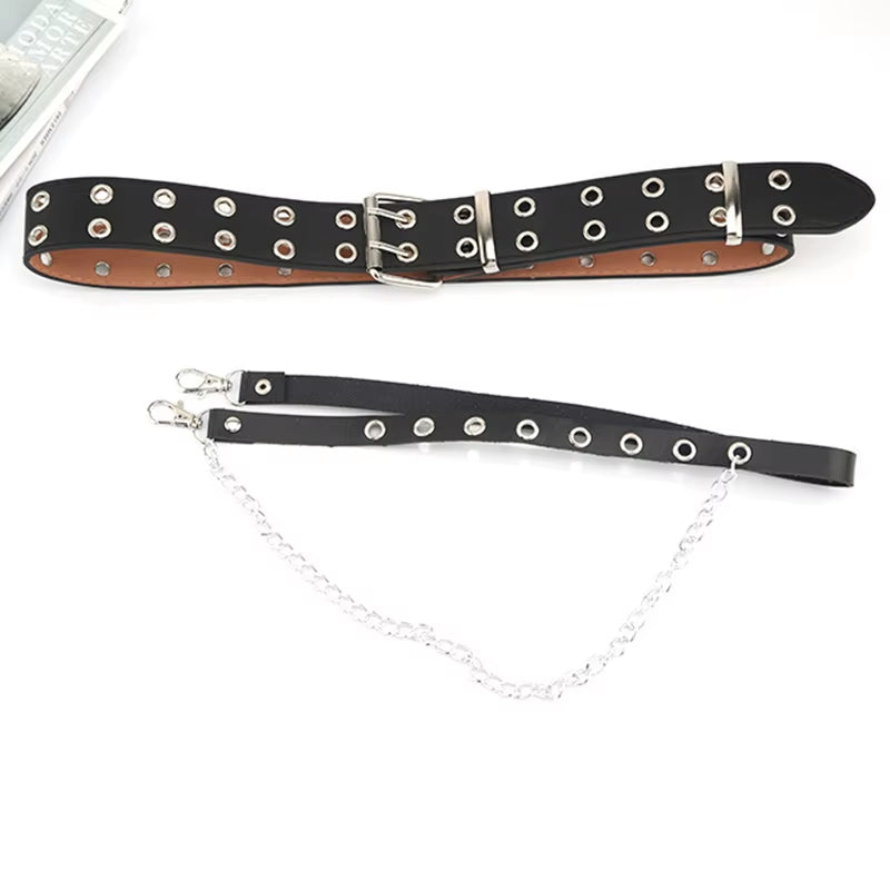 1Pcs Unisex Women Adjustable Chain Belt Punk Hip-Hop Belt with Chain Gothic Leather Waist Belt for Women Female Punk Belt