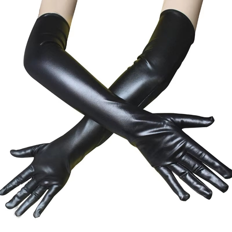 Sexy Women Shiny Long Gloves Leather Latex Cosplay Clothing Pole Dancing Gloves Accessories Black Tight Gloves