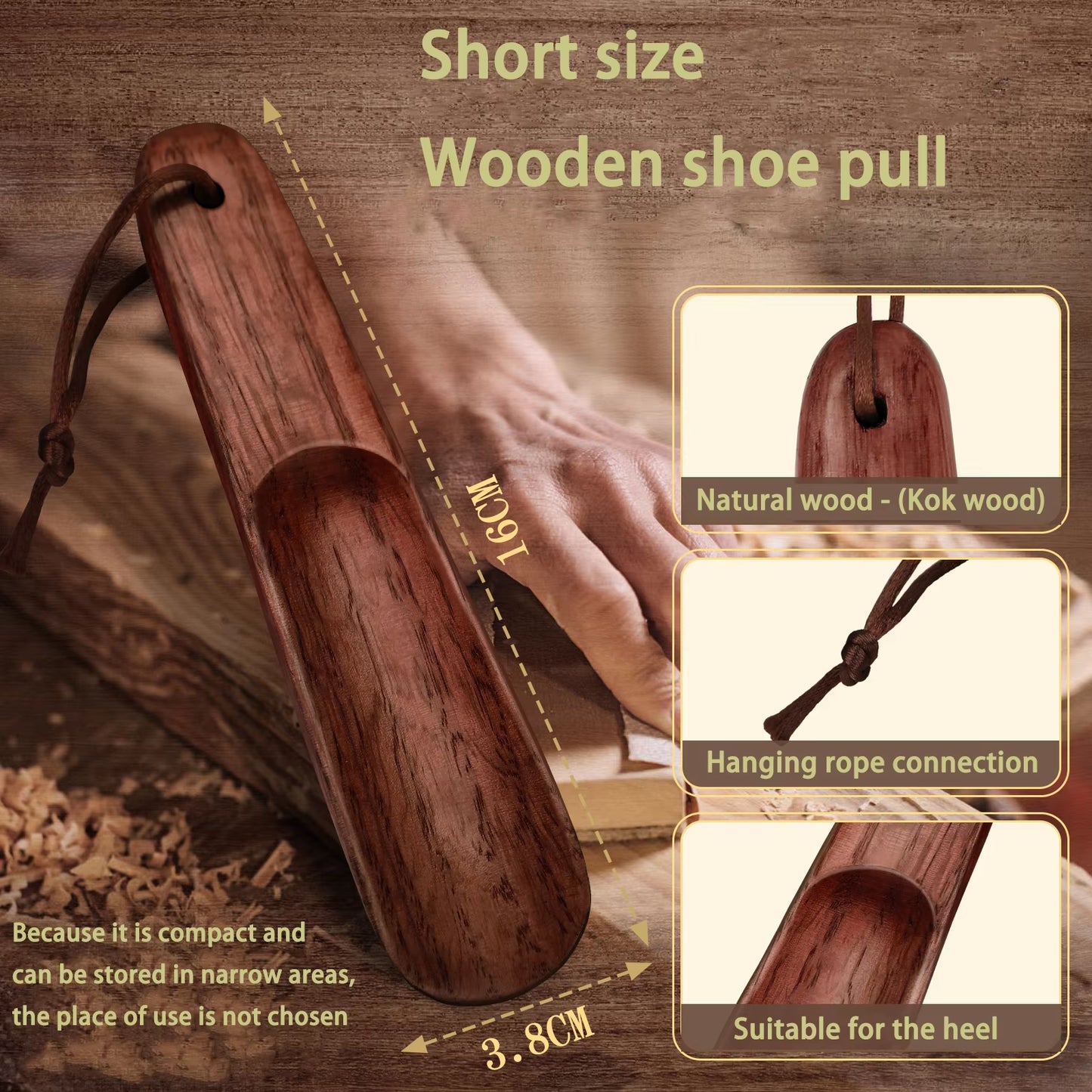 16CM Solid Wood Shoe Horn Portable Travel Shoe Spoon for Shoes Wooden Handle Mini for Kids Shoehorn Home Tools Wear Shoe Easier