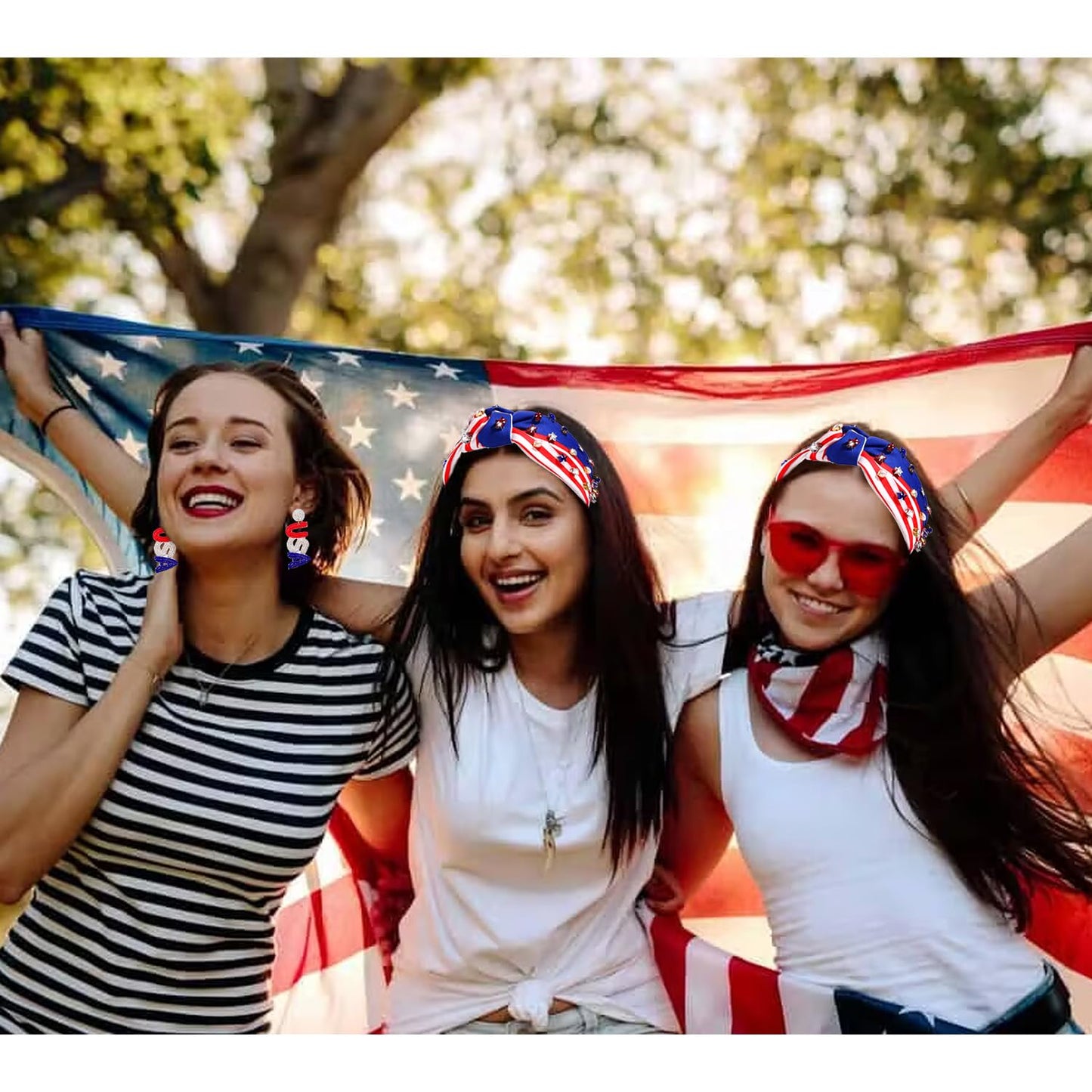 4Th of July Headbands, American Flag Star Headband Pearl Crystal Rhinestone Knot