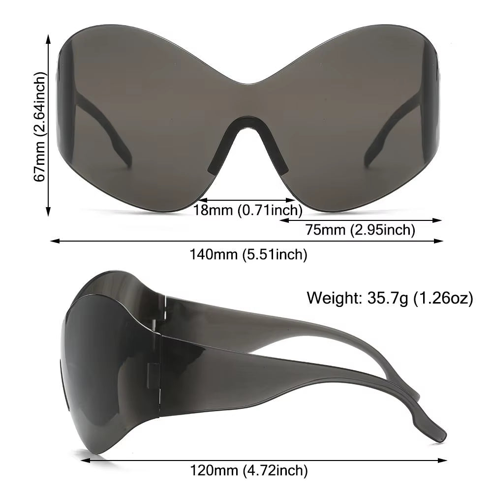 New Steampunk Oversized Sunglasses Trendy Rimless Y2K Shades Sun Glasses for Women/Men UV400 Protection Sport One Piece Eyewear