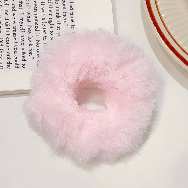 New Colorful Fluffy Hair Band for Women Girls Ponytail Holder Hair Tie Plush Scrunchie Rubber Band Fashion Hair Accessories