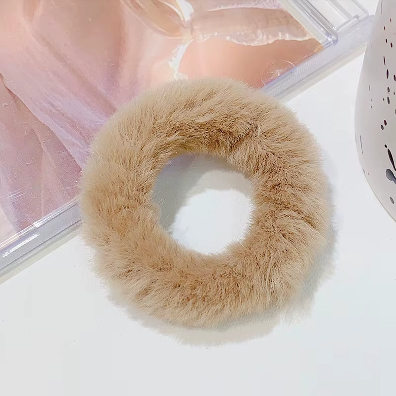 New Colorful Fluffy Hair Band for Women Girls Ponytail Holder Hair Tie Plush Scrunchie Rubber Band Fashion Hair Accessories