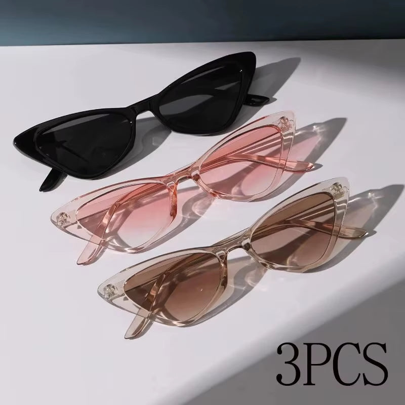 3 Pairs per Set Small Cat Eye Sunglasses Women Cute Skinny Cat Eye Eyewear Retro Vintage Narrow Cateye Sunglasses Set