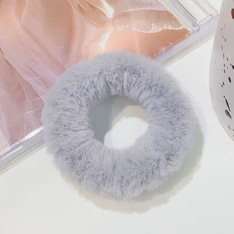 New Colorful Fluffy Hair Band for Women Girls Ponytail Holder Hair Tie Plush Scrunchie Rubber Band Fashion Hair Accessories