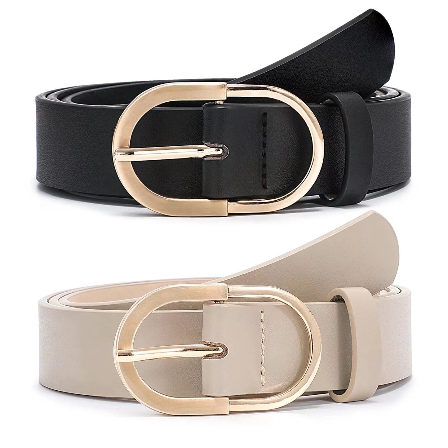 Women'S Leather Belts for Jeans Dress Gold Buckle Ladies Waist Belt